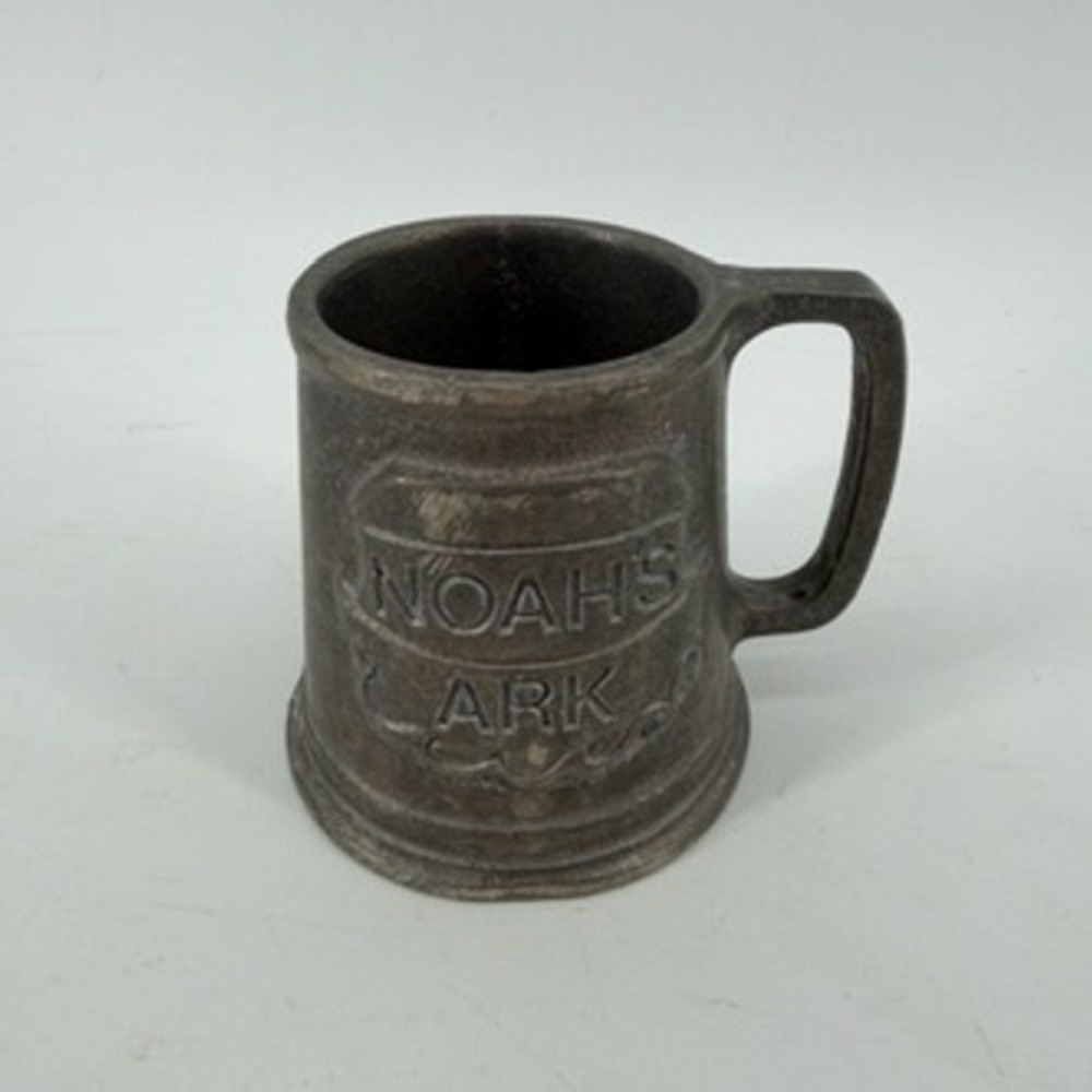 Vintage Noahs Ark Cast Metal Mug Rustic Industrial Biblical Decor Dark Gray